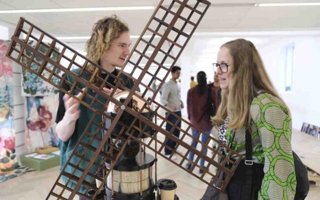 GREEN GRAD Elliot Earnshaw with wind-powered coffee mill